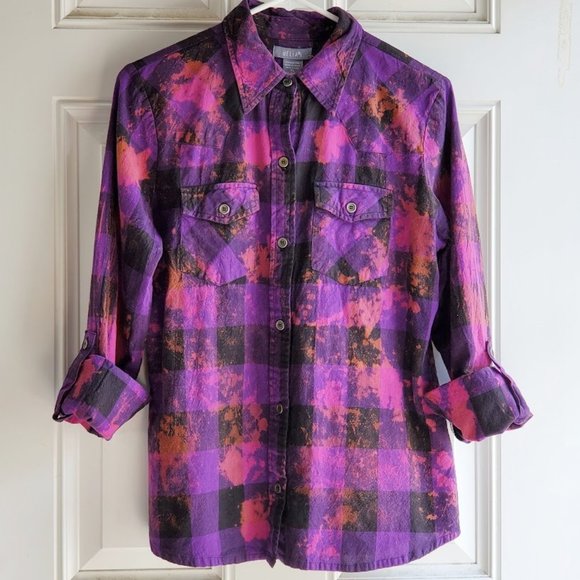 dELiA*s Tops Upcycled Distressed Flannel Shirt With Metallica Rock